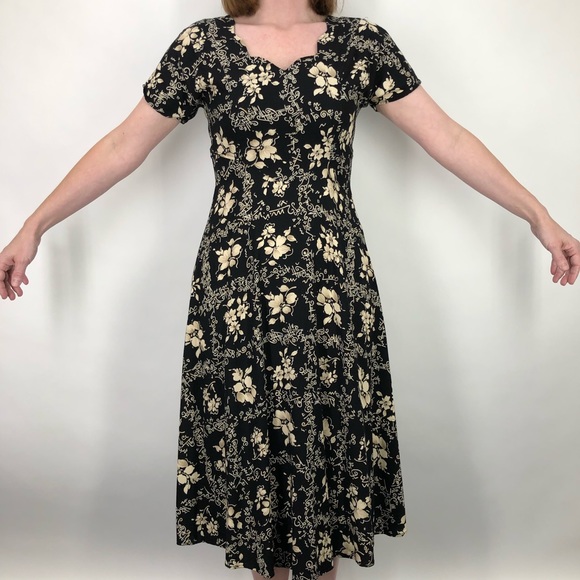 Vintage 90’s Floral Dress 3/4 Midi Bohemian - Picture 3 of 8